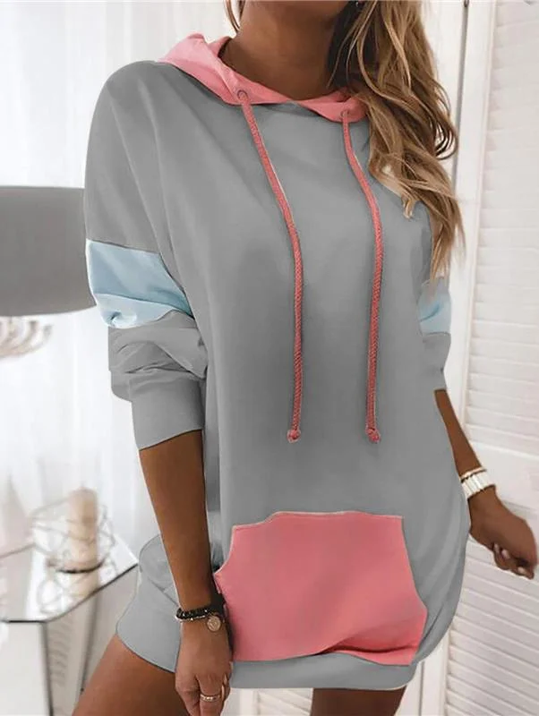 Color Block Hooded Pocket Sweatshirt
