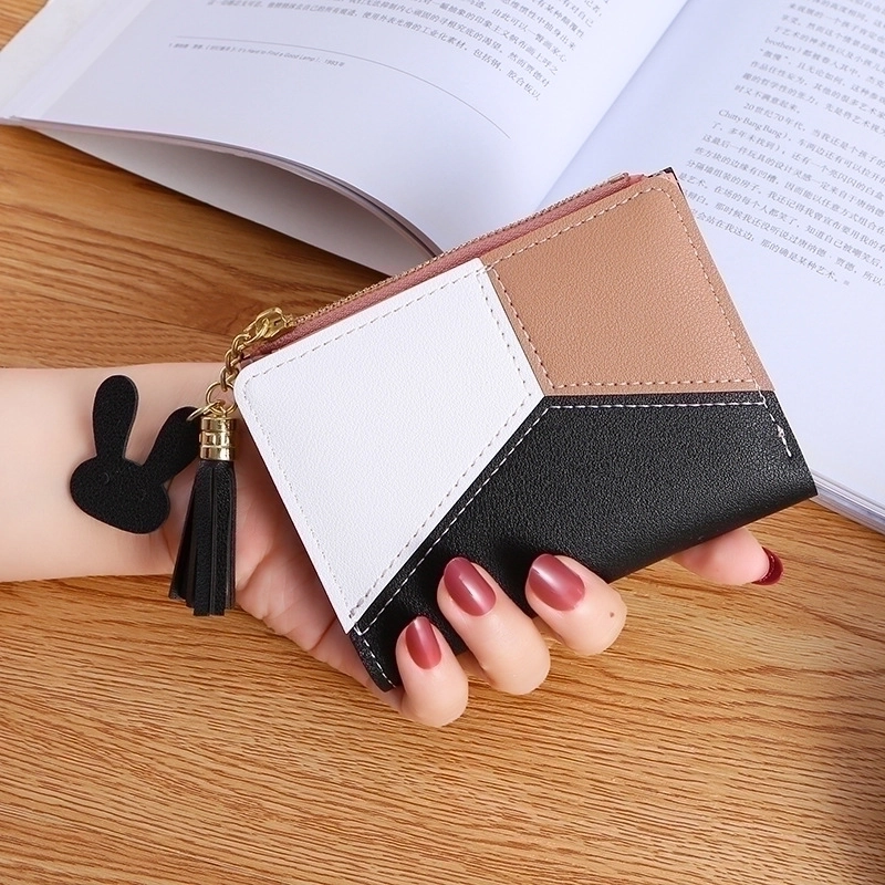 Women’s Spring&summer Pu Leather Color Block Fashion Square Zipper Buckle Coin Purse