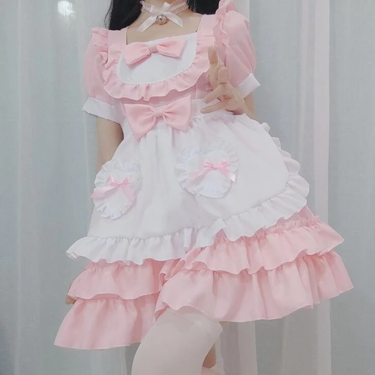 Pink/Blue/Red Japanese Kawaii Lolita Maid Dress SP17023