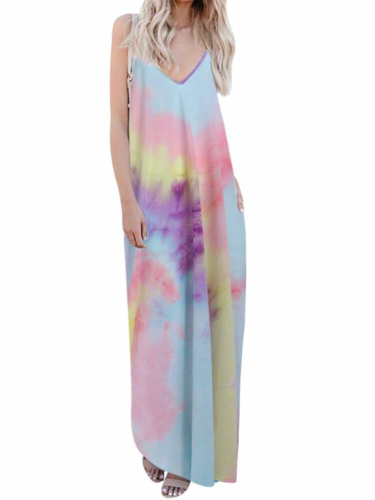 Tie-dye Printing Sling Pocket Maxi Dress - Shop Trendy Women's Clothing | LoverChic