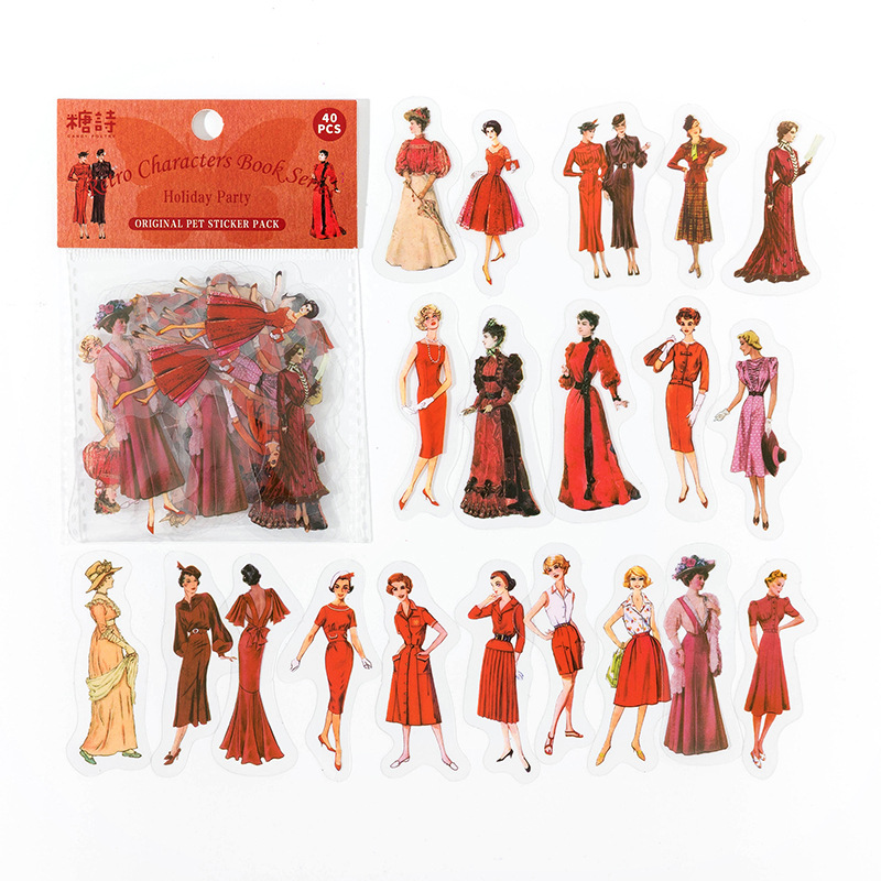 Journalsay 40 Sheets Vintage Classical Characters PET Sticker DIY Journal Scrapbooking Material Stickers