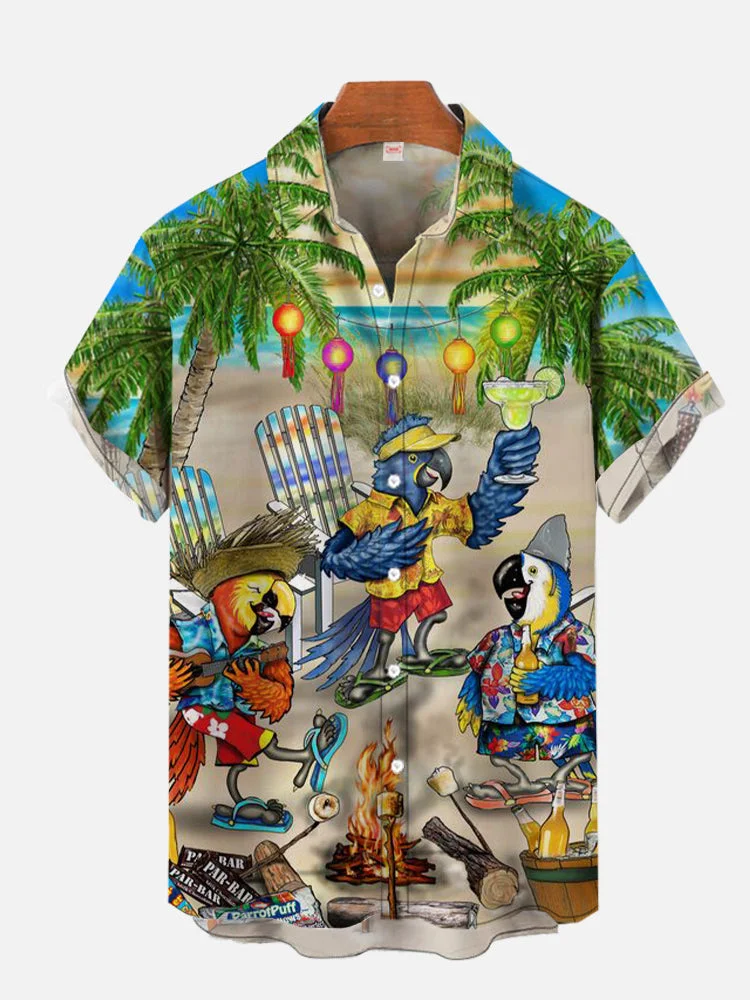 Hawaiian Beach Style Join The Parrots Party Short Sleeve Shirt