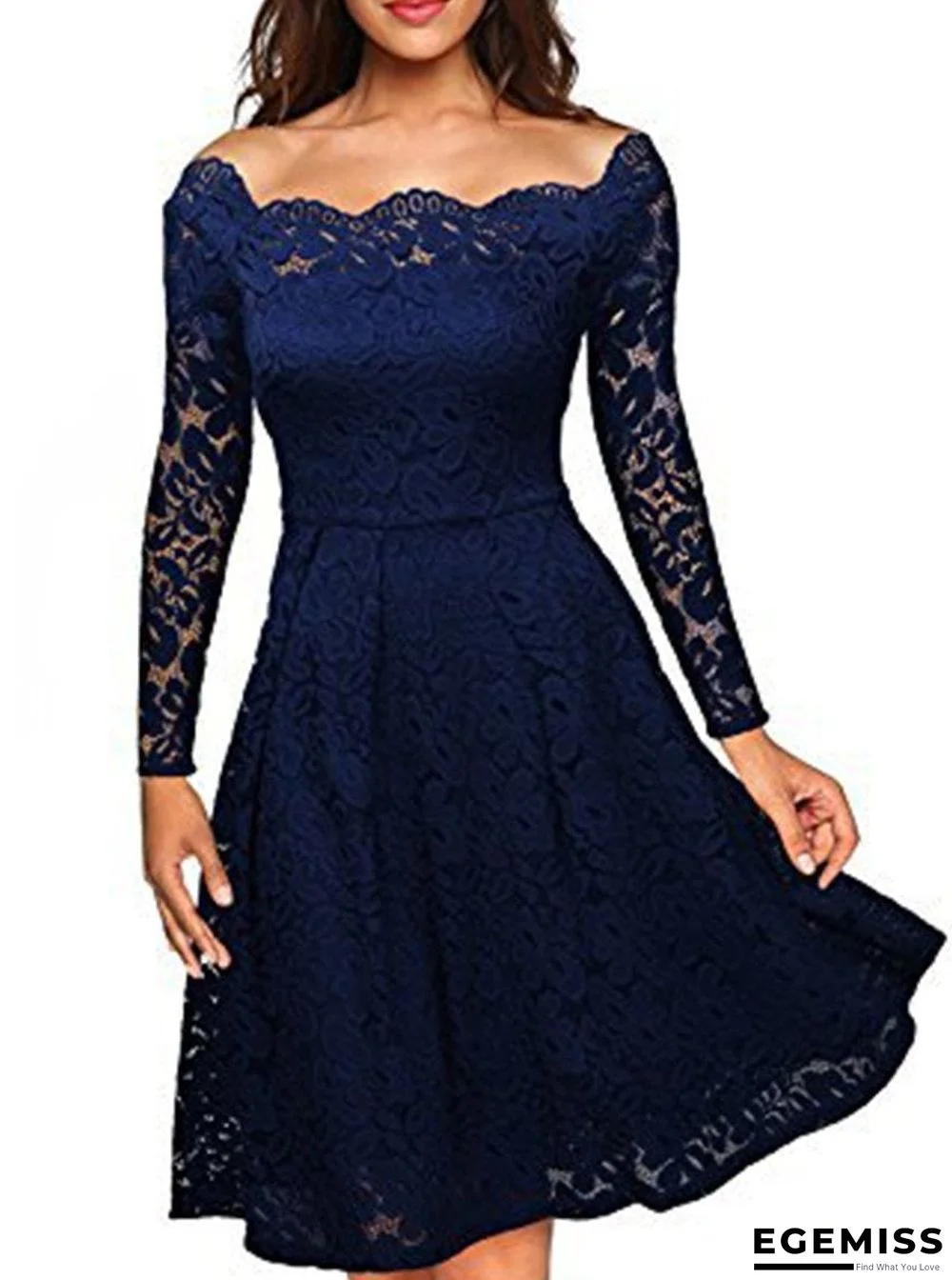 Open Shoulder Lace Plain Skater Dress | EGEMISS