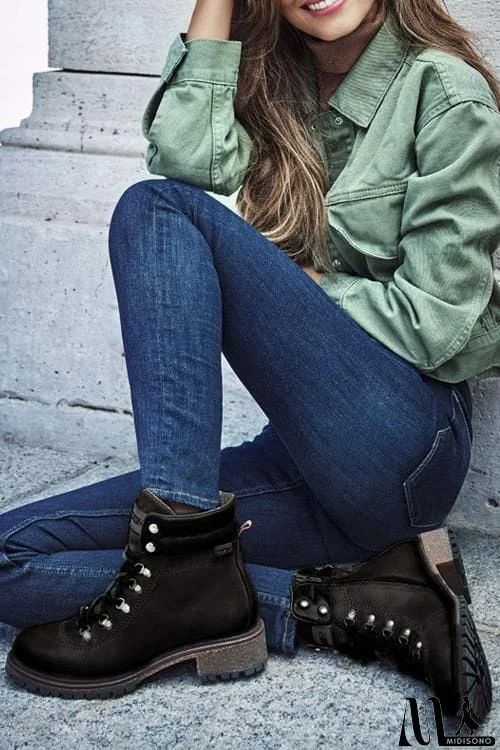 MidiSono - Low Heel Lace Up Martin Boots