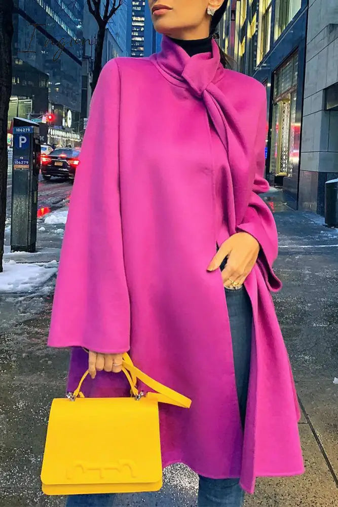 Ingvn - Elegant Simplicity Solid Frenulum Half A Turtleneck Outerwear Rose Red / S Outerwear/Coats