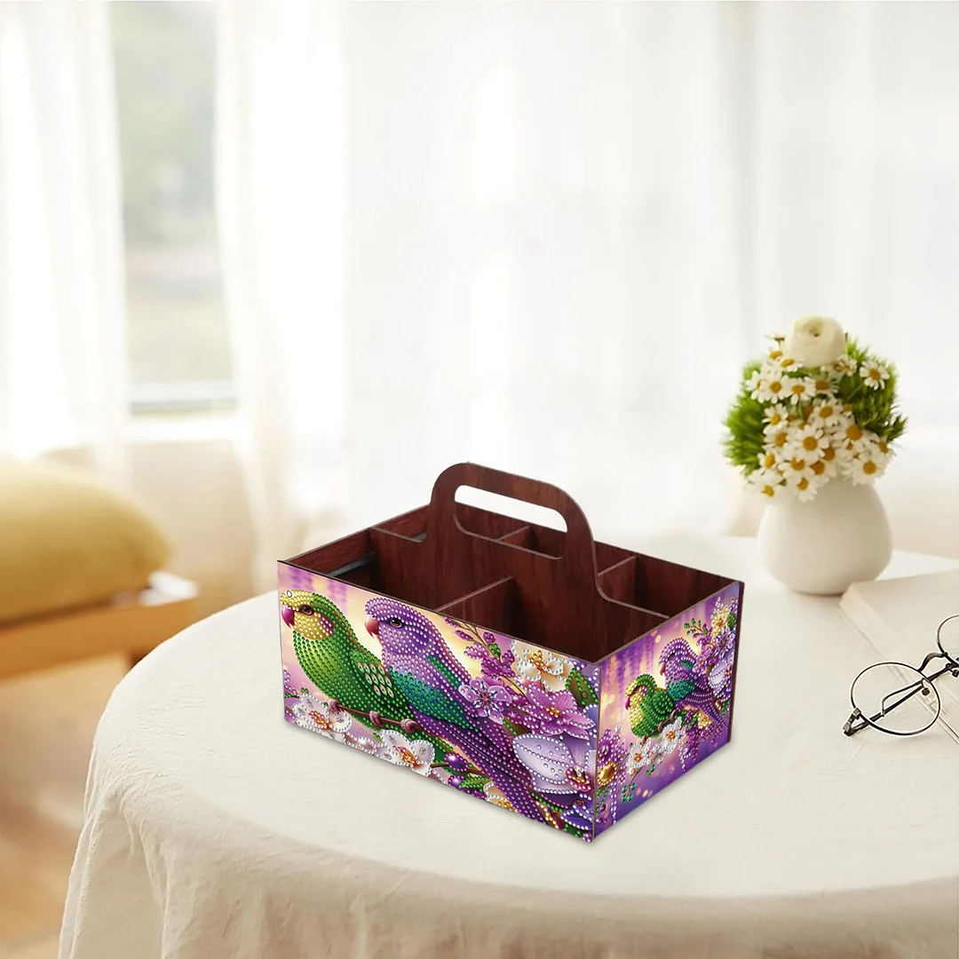 Completed Diamond Art Handmade Wooden Storage Box for Desktop Decor (Birdie B)