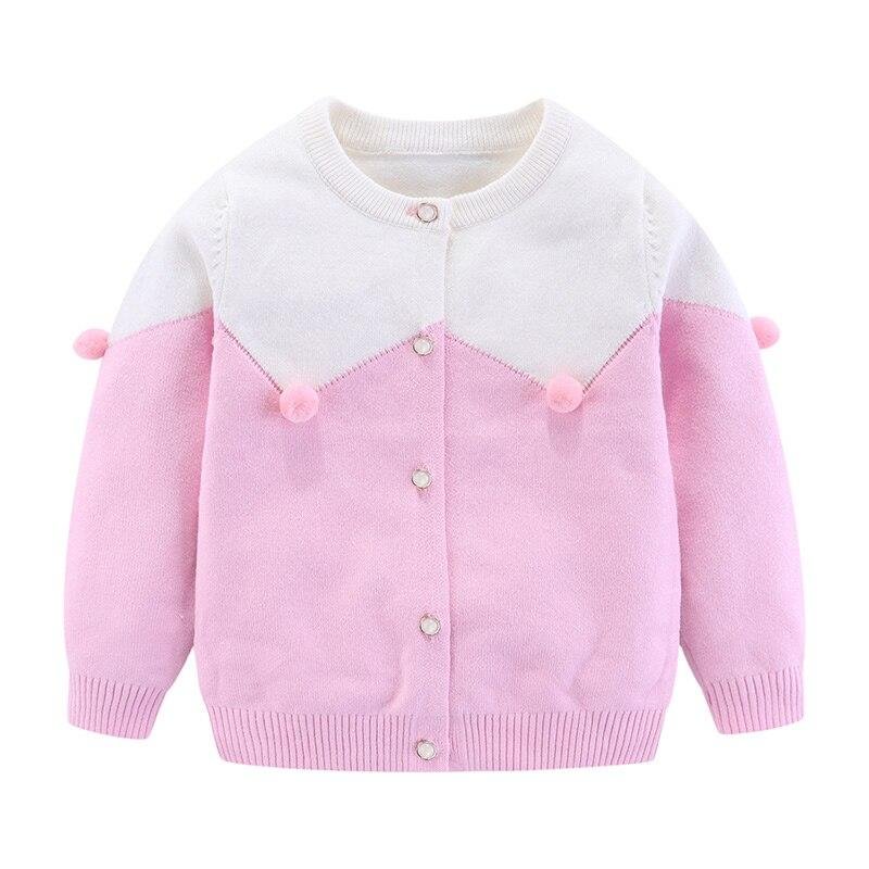 Mudkingdom Baby Girl Cardigan Sweater Autumn Spliced Cute Pompon Kids Knit Outwear