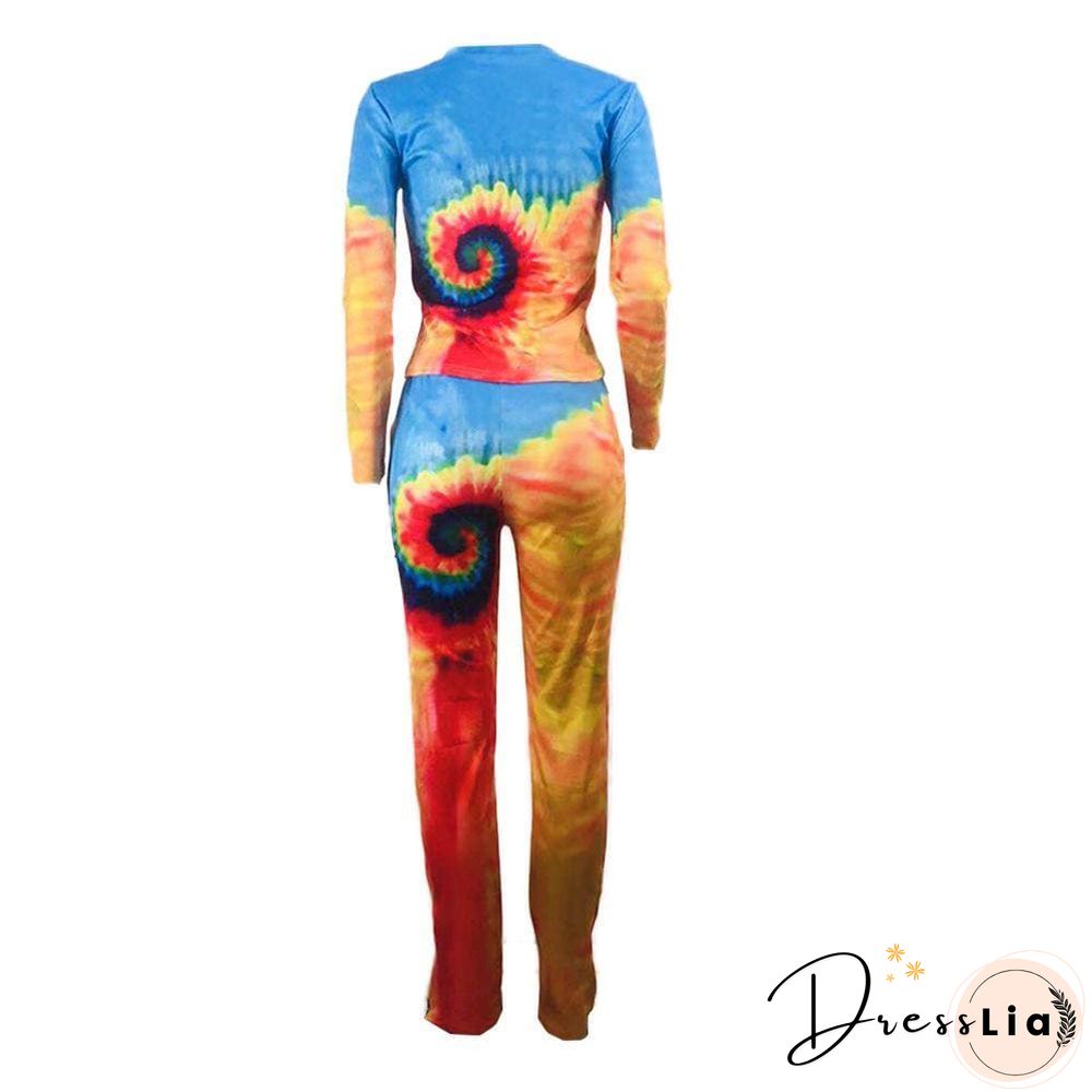 Fashion Tie-Dyed Positioning Print Two-Pieces Set