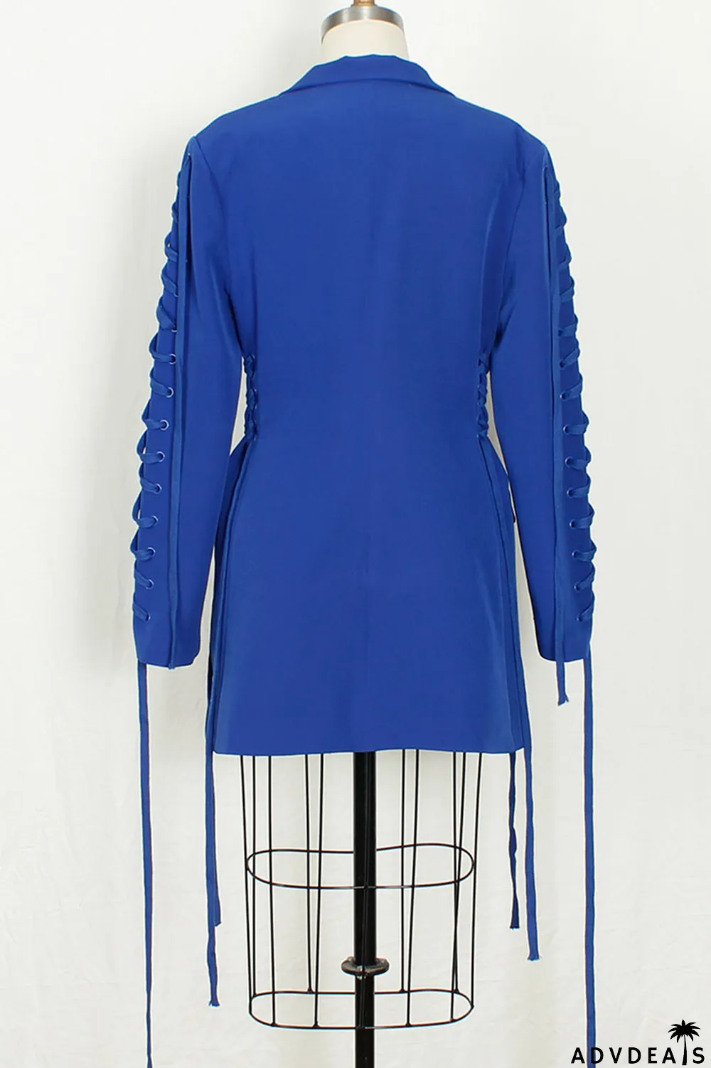 Blue Fashion Casual Solid Patchwork Frenulum Turn-back Collar Outerwear