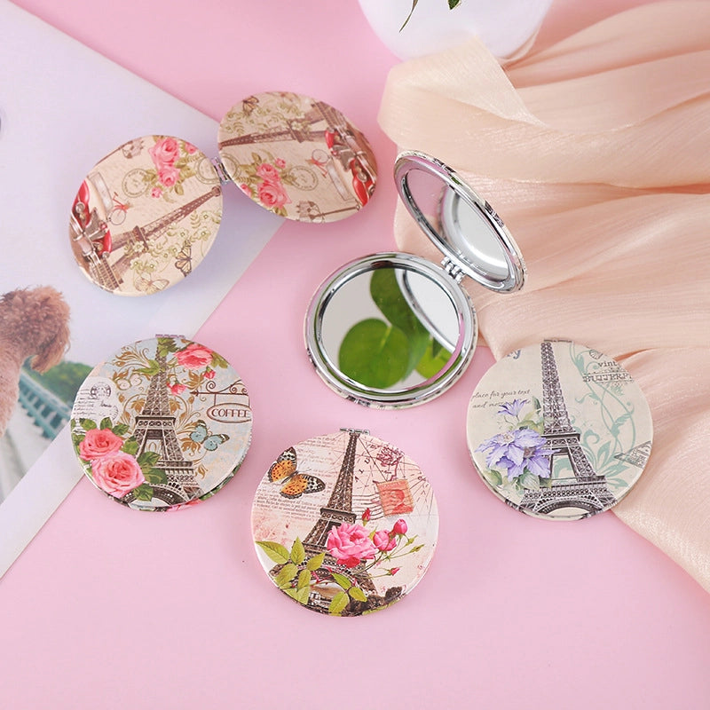 Elegant Classic Style Streetwear Printing Eiffel Tower Pu Leather Mirror 1 Piece