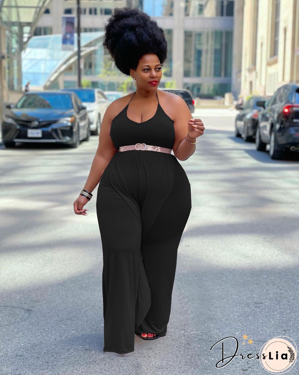 Casual Solid Color Sleeveless Ruffle Halter Lace Up Party Club Summer Plus Size Loose Wide Leg Jumpsuits