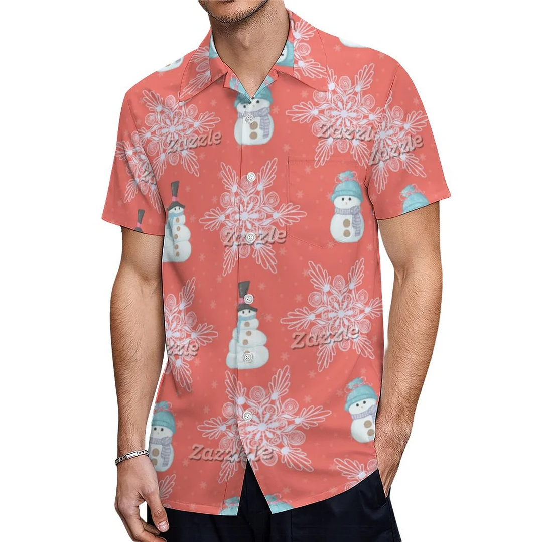 Short Sleeve Coral Christmas Hawaiian Shirt Mens Button Down Plus Size Tropical Hawaii Beach Shirts