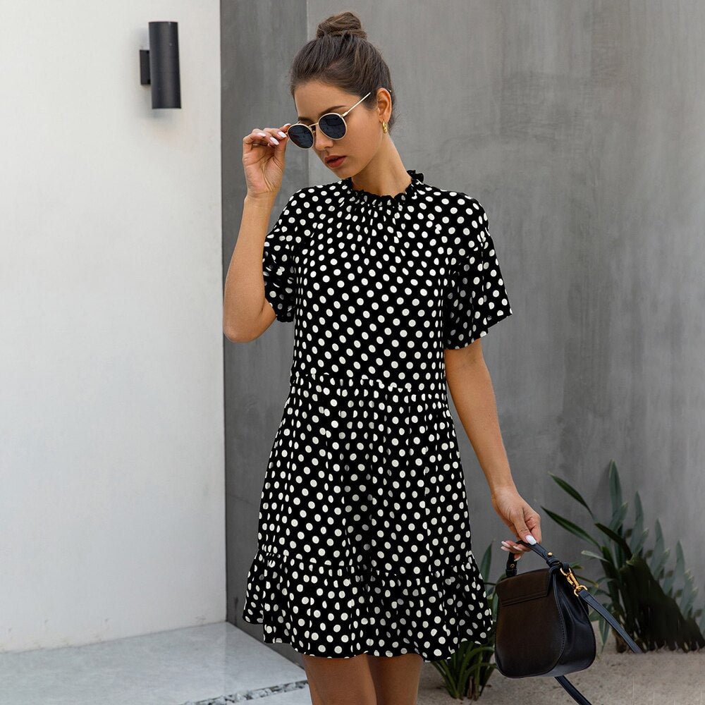 Summer Black Dresses Casual Polka Dot Print Elegant Ruffle A Line White Clothes Dress Women New Arrival 2020 Outfits For Women