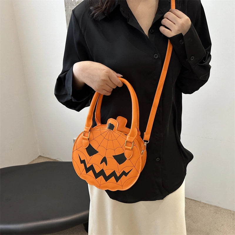 Halloween Women's Pu Leather Pumpkin Vintage Style Classic Style Round Zipper Crossbody Bag