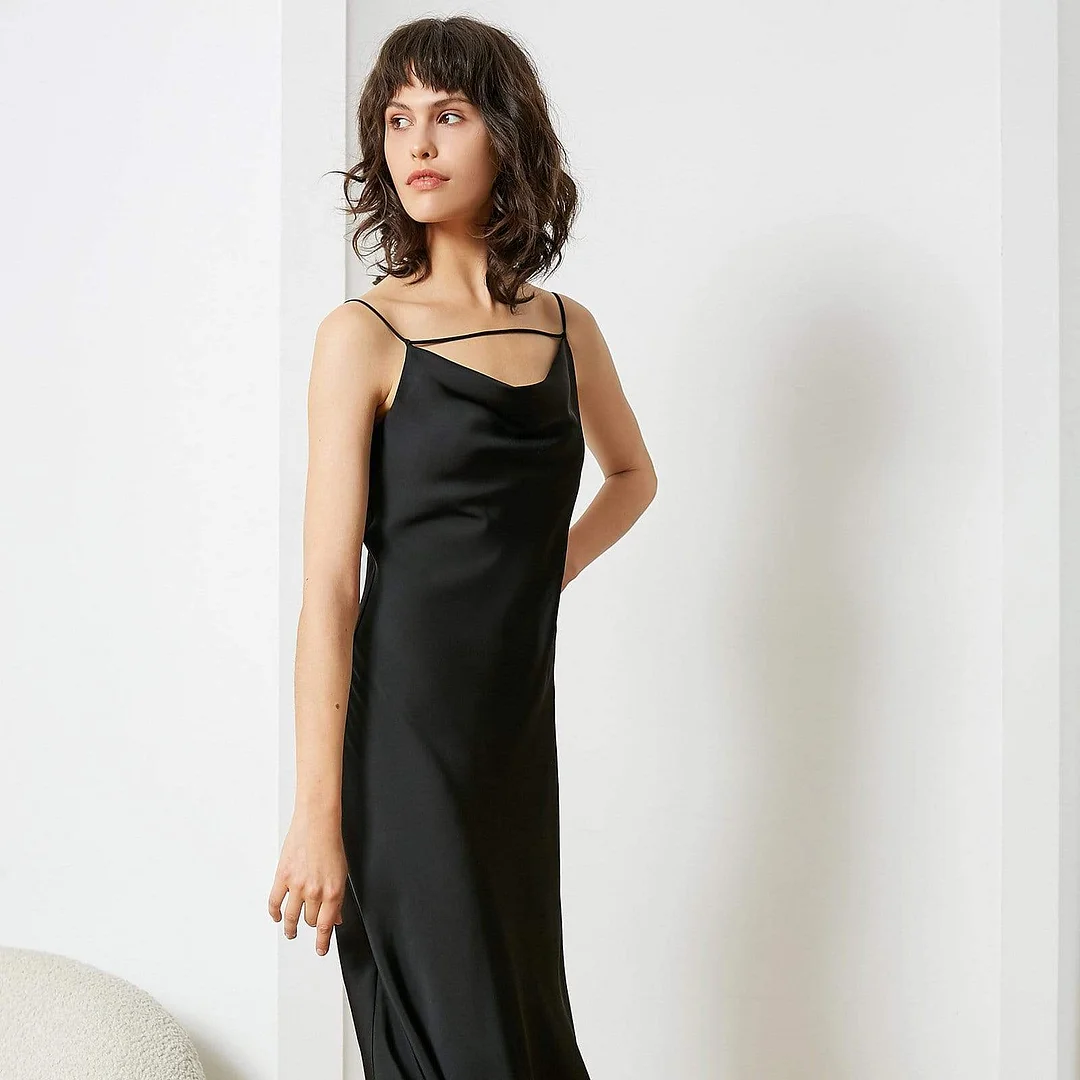 Giuliana Black Slip Midi Dress