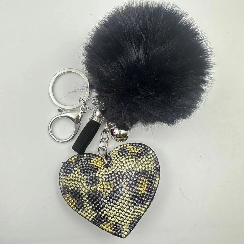 6 Pieces Sweet Korean Style Heart Shape Plush Rhinestones Unisex Keychain