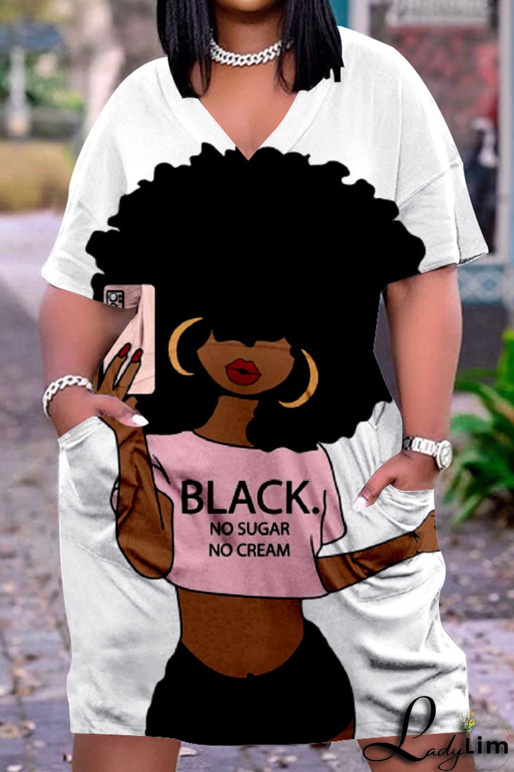 Beige Casual Street Print Patchwork V Neck Straight Dresses