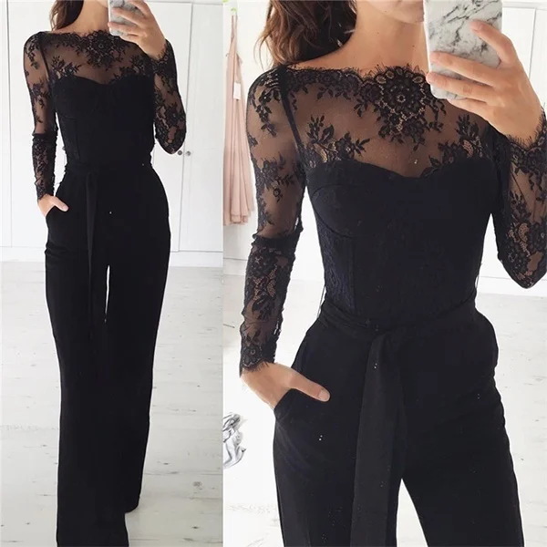 Womens Elegant Off Shoulder Lace Rompers Summer Jumpsuit Sexy Ladies Casual Long Trousers Overalls White Jumpsuit XS-XL