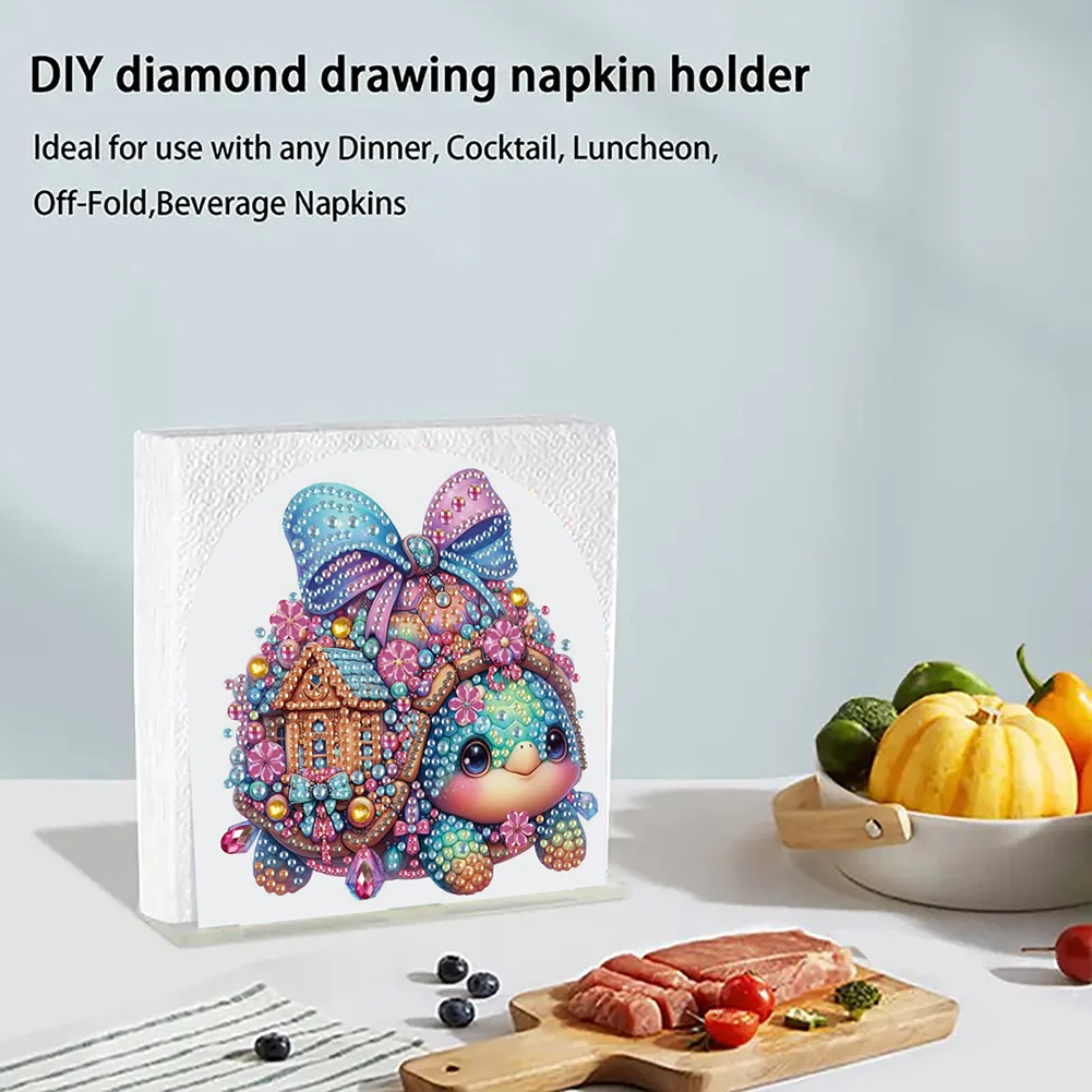 5D DIY Tortoise Acrylic Diamond Art Painting Napkin Holder Set