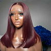 Bob Wigs 100% Human Hair Straight Wig 13x4 Full Lace Frontal Wig 16inches Burgundy Hair Pre Plucked 