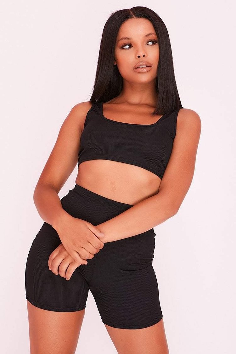 KATCH ME - Black Ribbed Cycling Shorts 