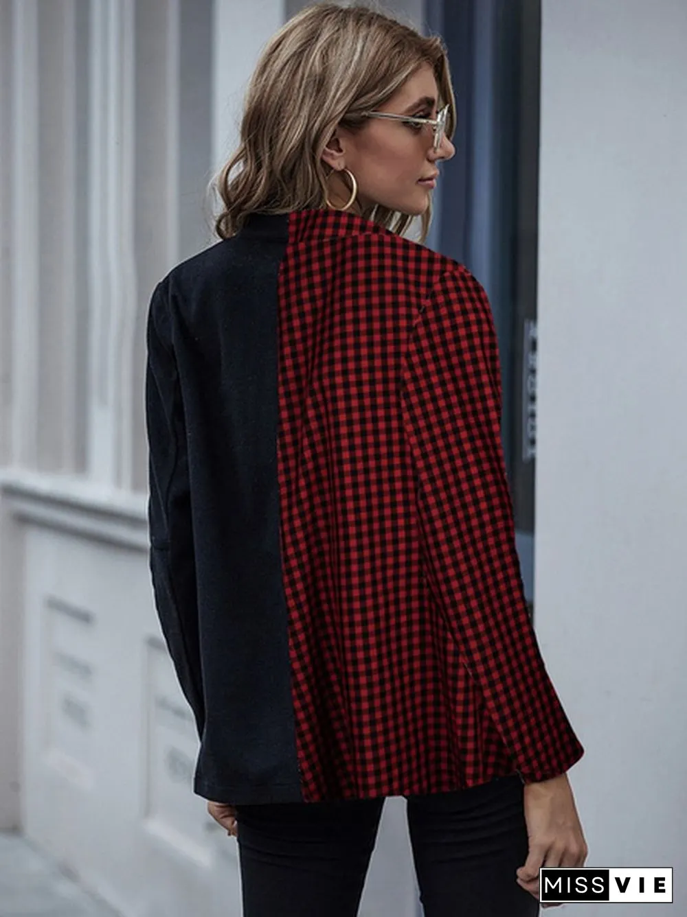 Womens Fashion Patchwork Blazer Jacket Office Work Business Outfit Lady Lapel Long Sleeve