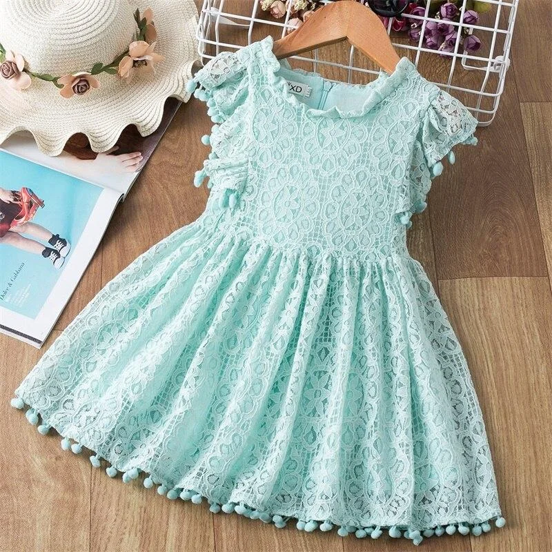 Girls Lace Dress Floral Flower Red Girls Clothes Lace Girls Casual Clothing Party Dress For 3-8 Years Christmas Girls Dress