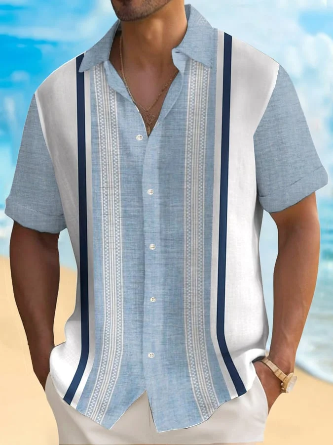 Men's Vintage Resort Color Block Pattern Casual Shirt