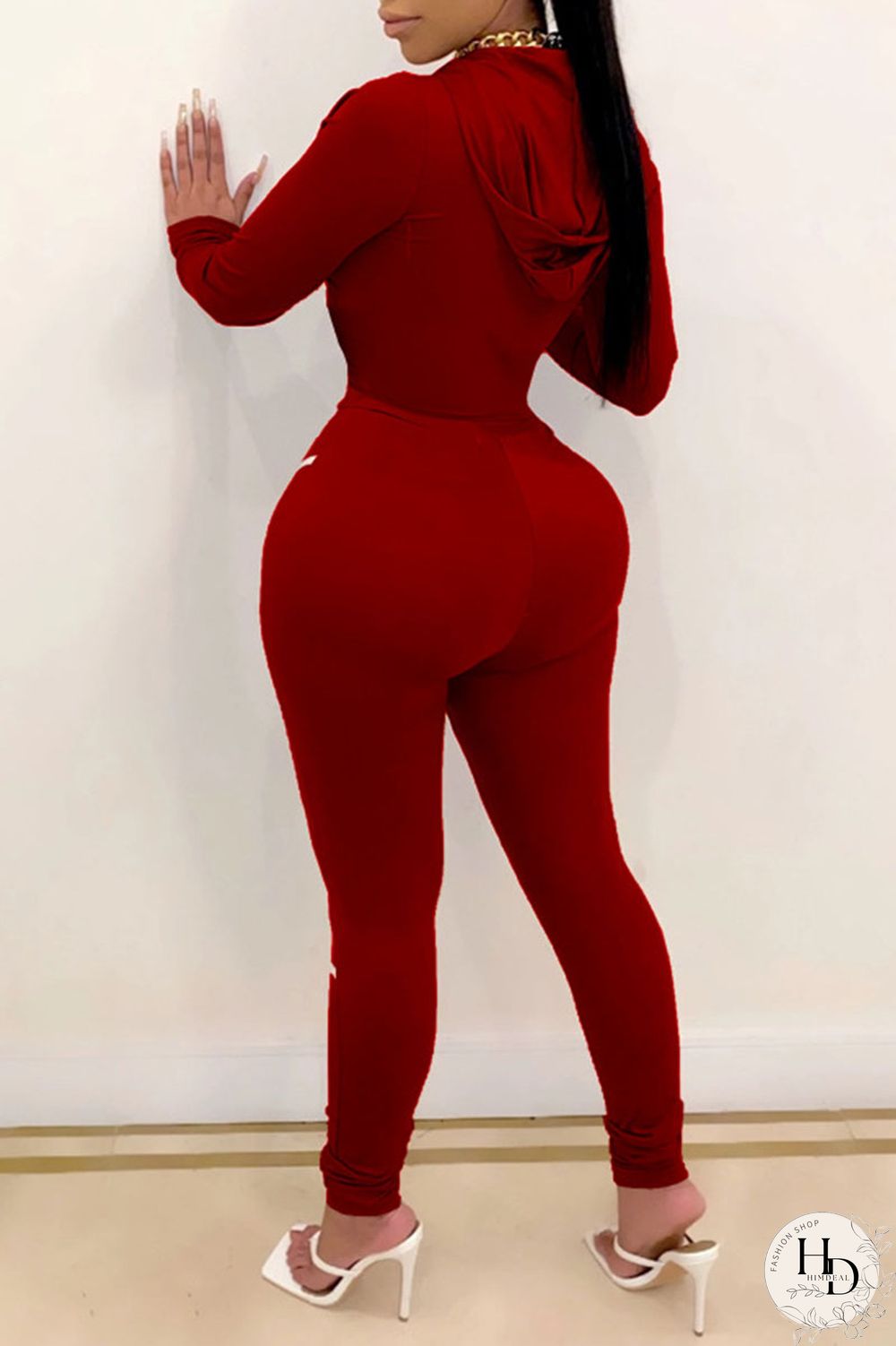 Black Casual Print Patchwork Hooded Collar Long Sleeve Two Pieces