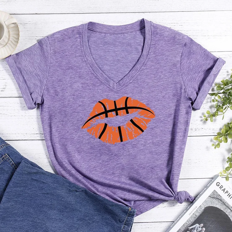 Basketball Lips V-neck T Shirt-Annaletters