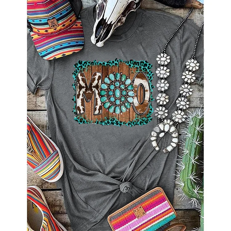 ANB - Western Moo Turquoise Retro Tee-05672