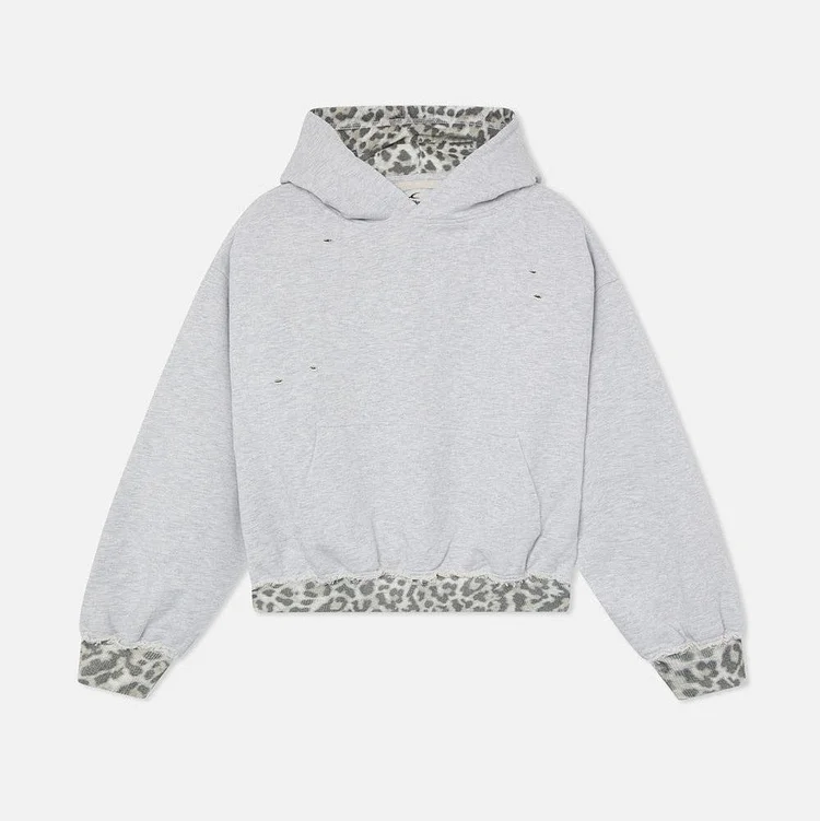 Leopard Print Trim Cropped Hoodie