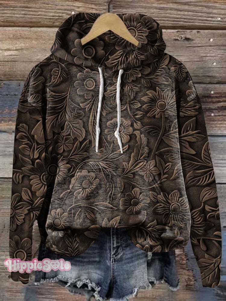 Vintage Floral Casual Hoodie Sweatshirt Multicolor / S