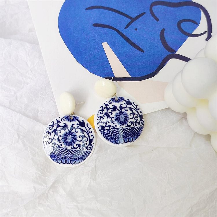 Blue and White Porcelain Earrings
