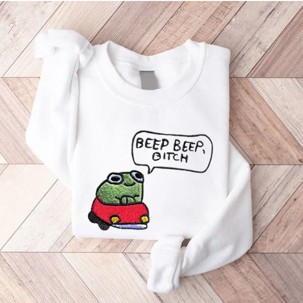 Eagerlys Frog Crew Neck Embroidered Sweatshirt Eagerlys