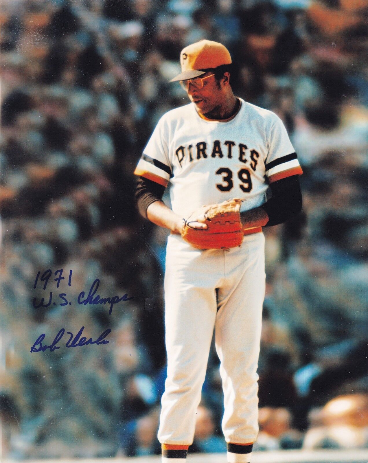 BOB VEALE PITTSBURGH PIRATES 1971 WS CHAMPS ACTION SIGNED 8x10