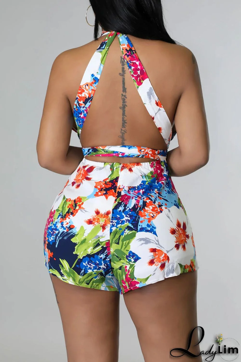 Green Sexy Vacation Floral Frenulum Backless Half A Turtleneck Regular Jumpsuits(With Belt)