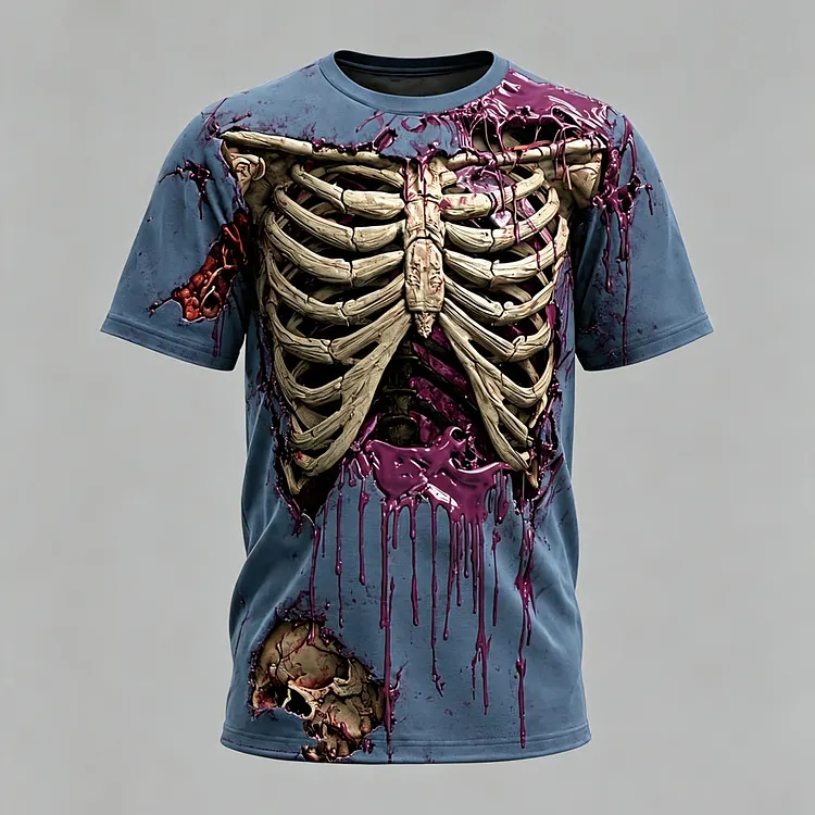 Men's Halloween Skull Bloody 3d Print Crew Neck Short Sleeve Casual T-shirt