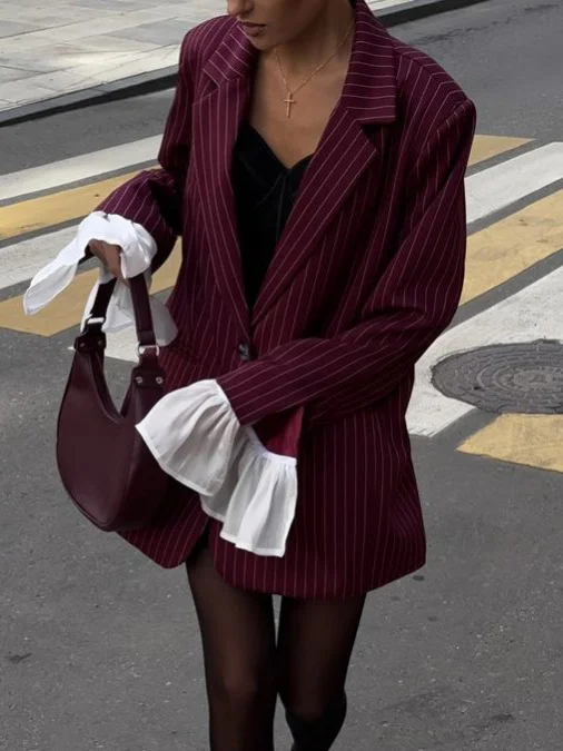 Athvotar Athvotar Style Splicing Free Hot Treatment Striped Small Blazer Female High-End Fashion