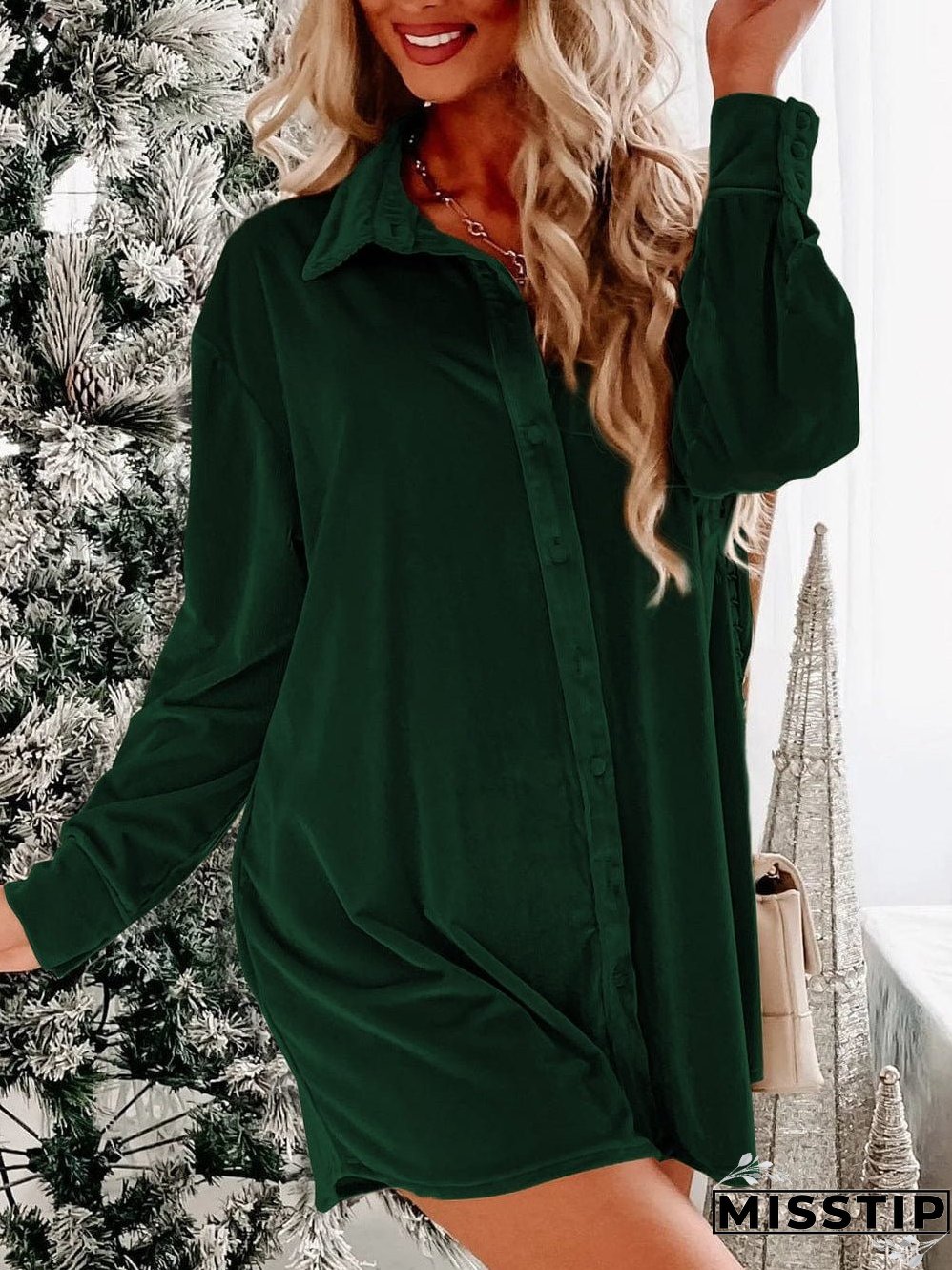 Green Velvet Square Neck Puff Sleeve Shift Mini Dress