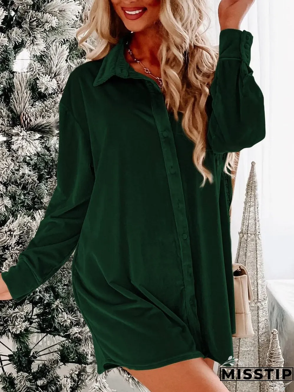 Green Velvet Square Neck Puff Sleeve Shift Mini Dress