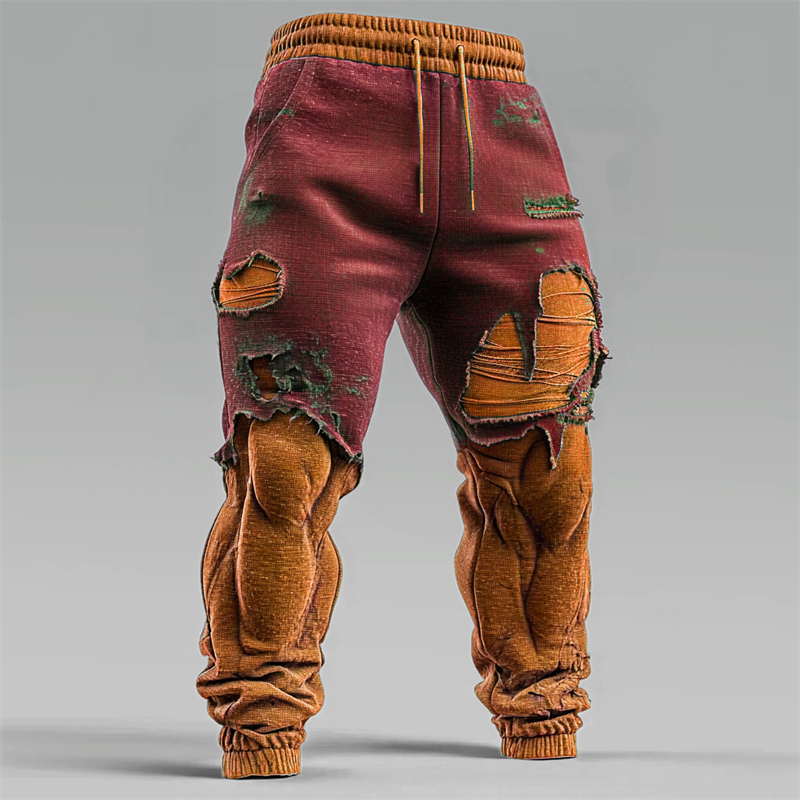 Men's Christmas Season Muscle Line Contrast Distressed Sweatpants