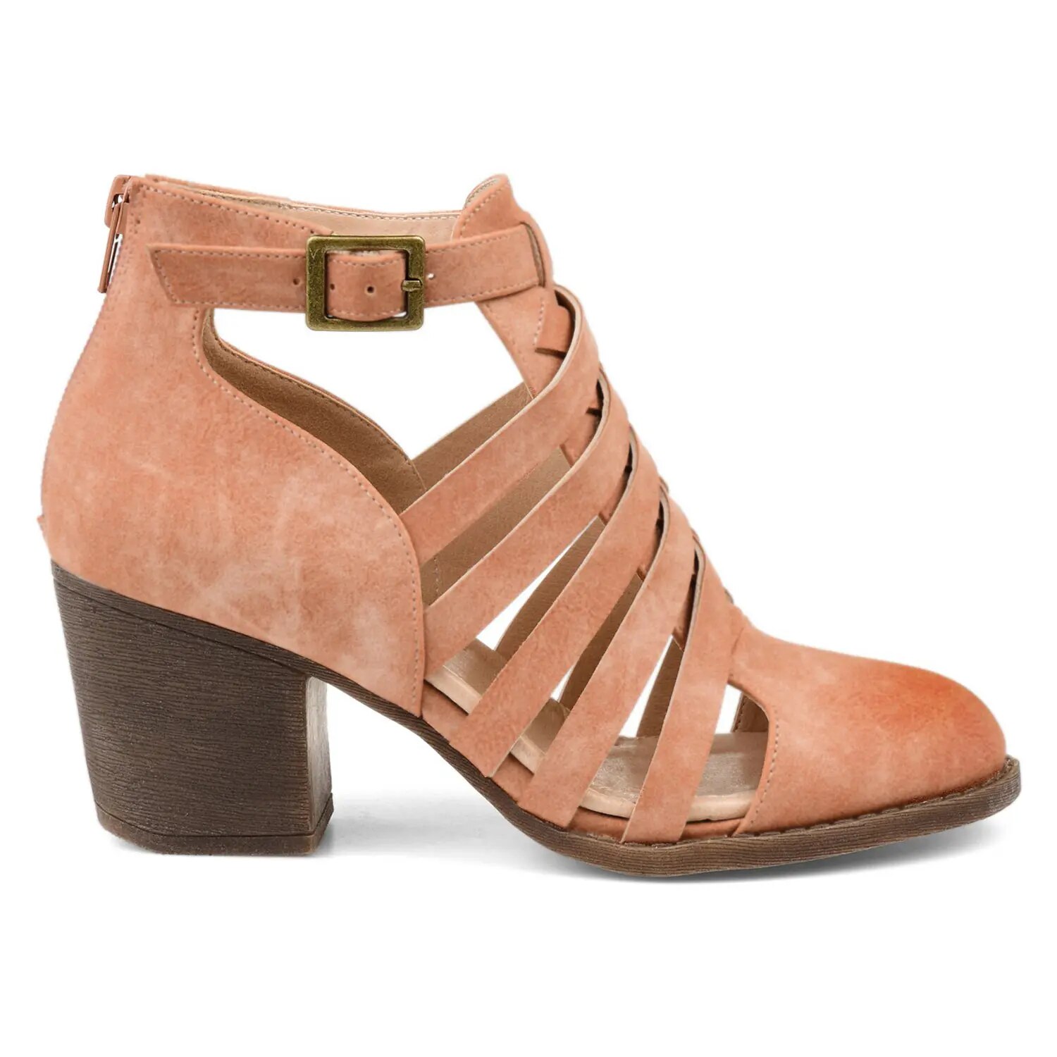 TAAFO High Chunky Heels Women Ankle Boots Round Toe Hollow Buckle Strap Booties Ladies Work Zipper 