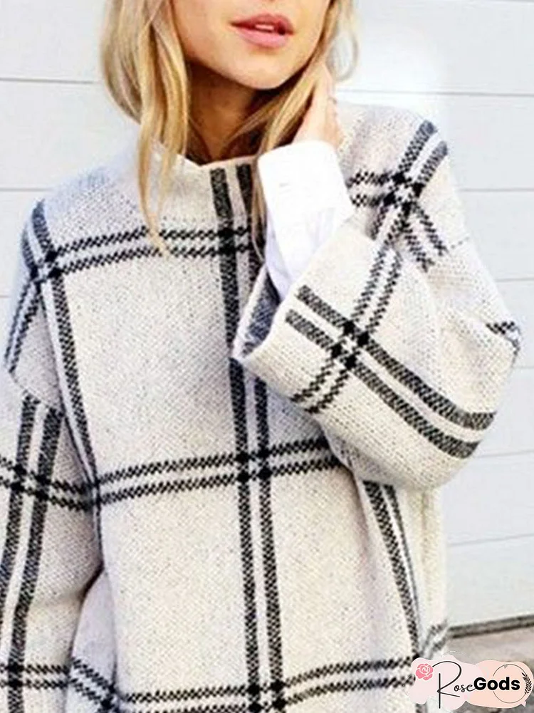 White Shift Long Sleeve Knitted Sweater