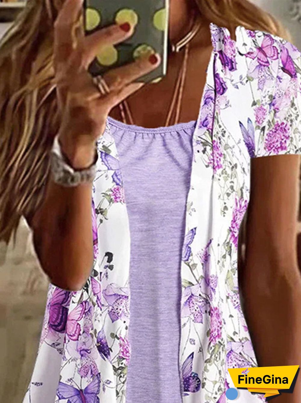 Women Short Sleeve U-neck Graphic Printed Tops