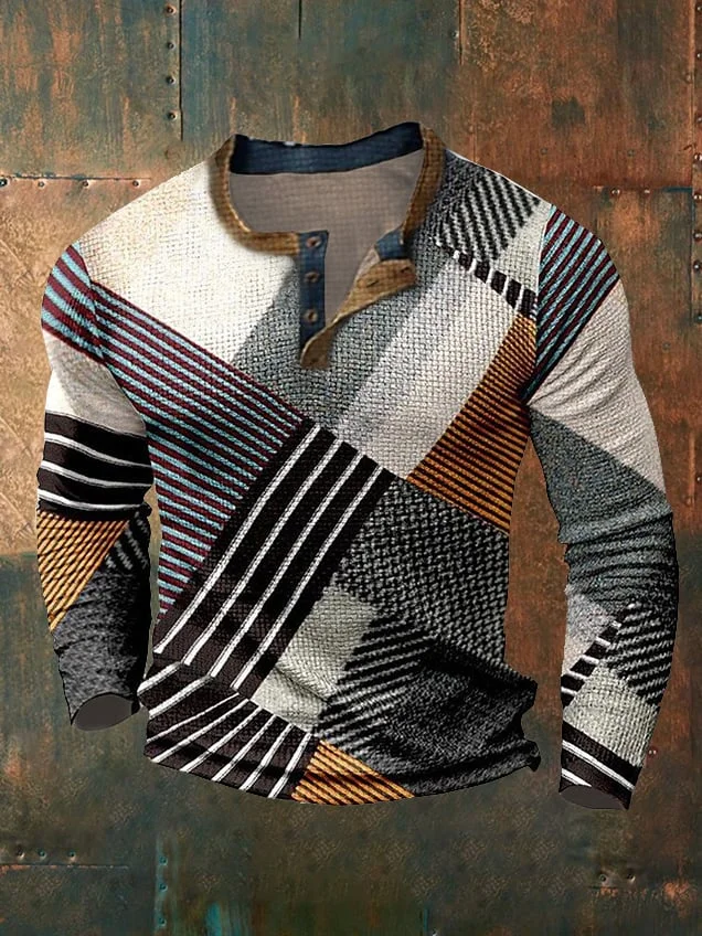 Men's Casual Printed Button-Down Long Sleeve Top