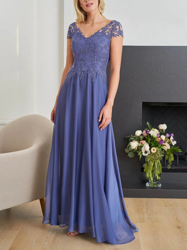 Round Neck Lace Short Sleeve Solid Color Maxi Dress