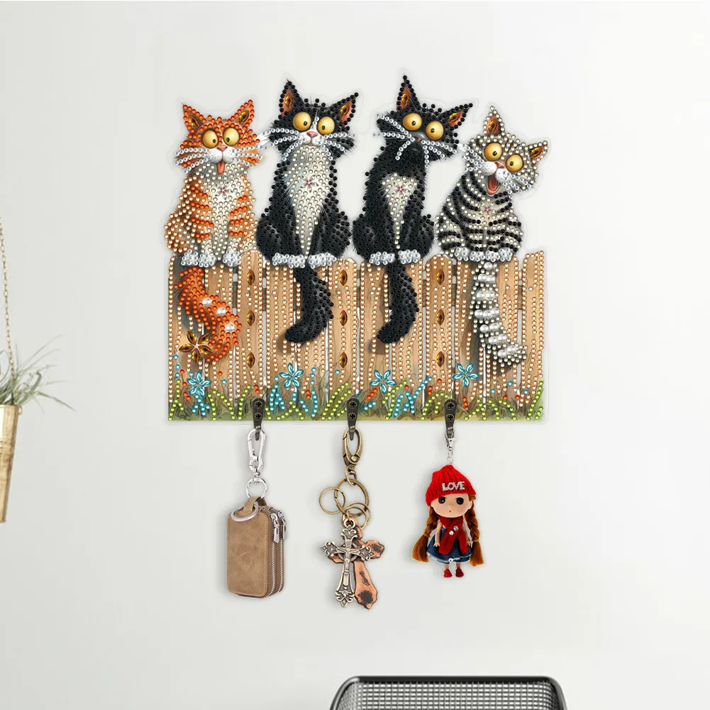 DIY Wooden Cat Diamond Art Hanging Hook Rail Diamond Painting Art Craft Wall Hooks
