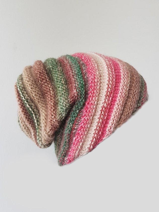 Warm Knitted Hat with Rainbow Stripes
