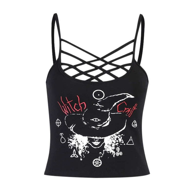 InsGoth Mall Goth Sexy Black Camis Y2K E Girl Hollow Out Bodycon Camisole Harajuku Punk Backless Women Summer Cropped Tops